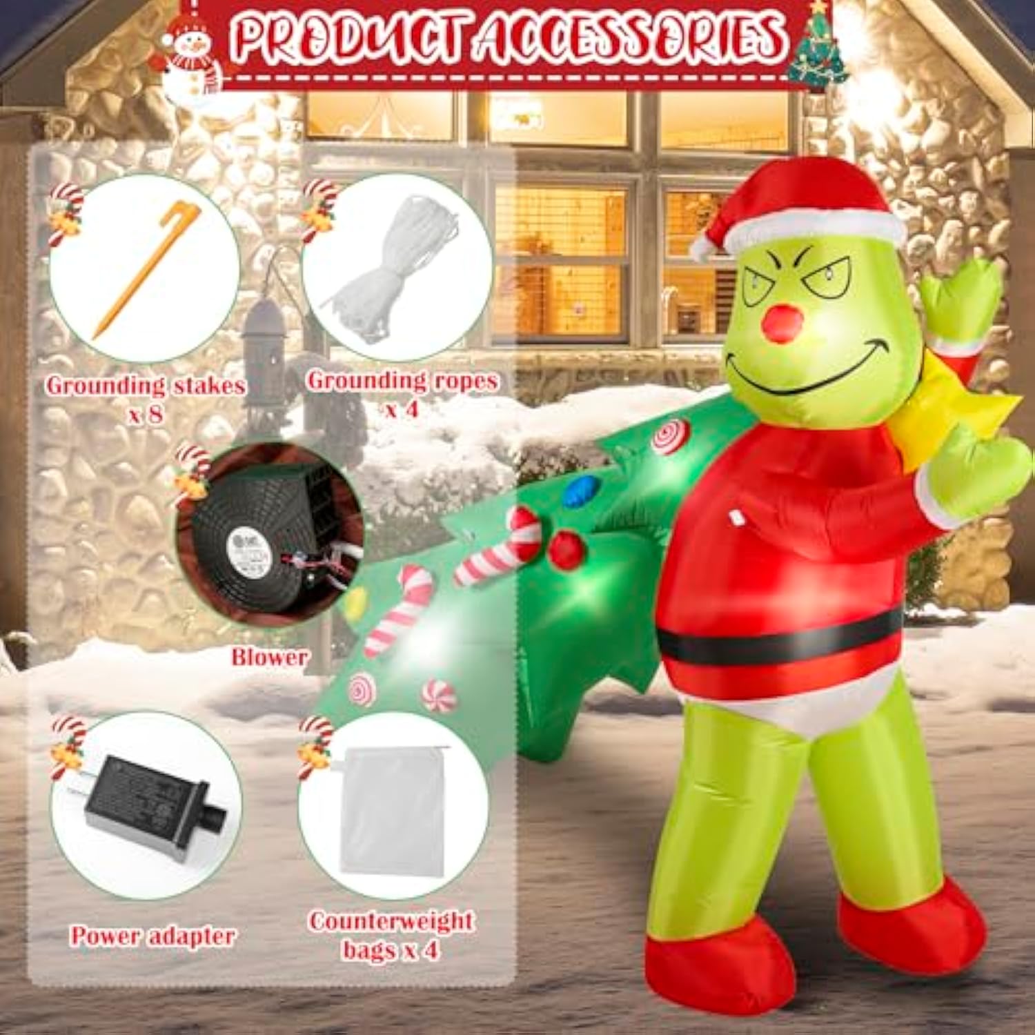Christmas Green Big Monster Inflatable Decorations, 6Ft Light Up Inflatable Christma Outdoor Decorate Build-In 6 Led, Ch