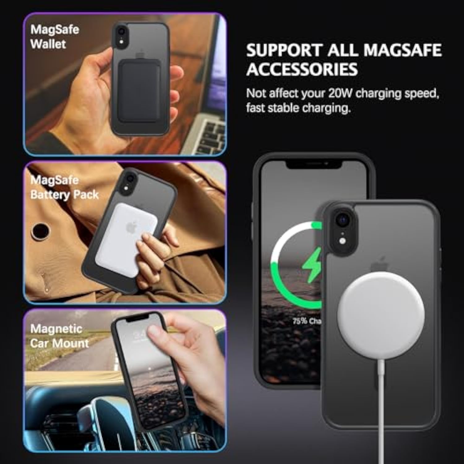 iPhone XR Magnetic Magsafe Case Translucent Matte TPU Black