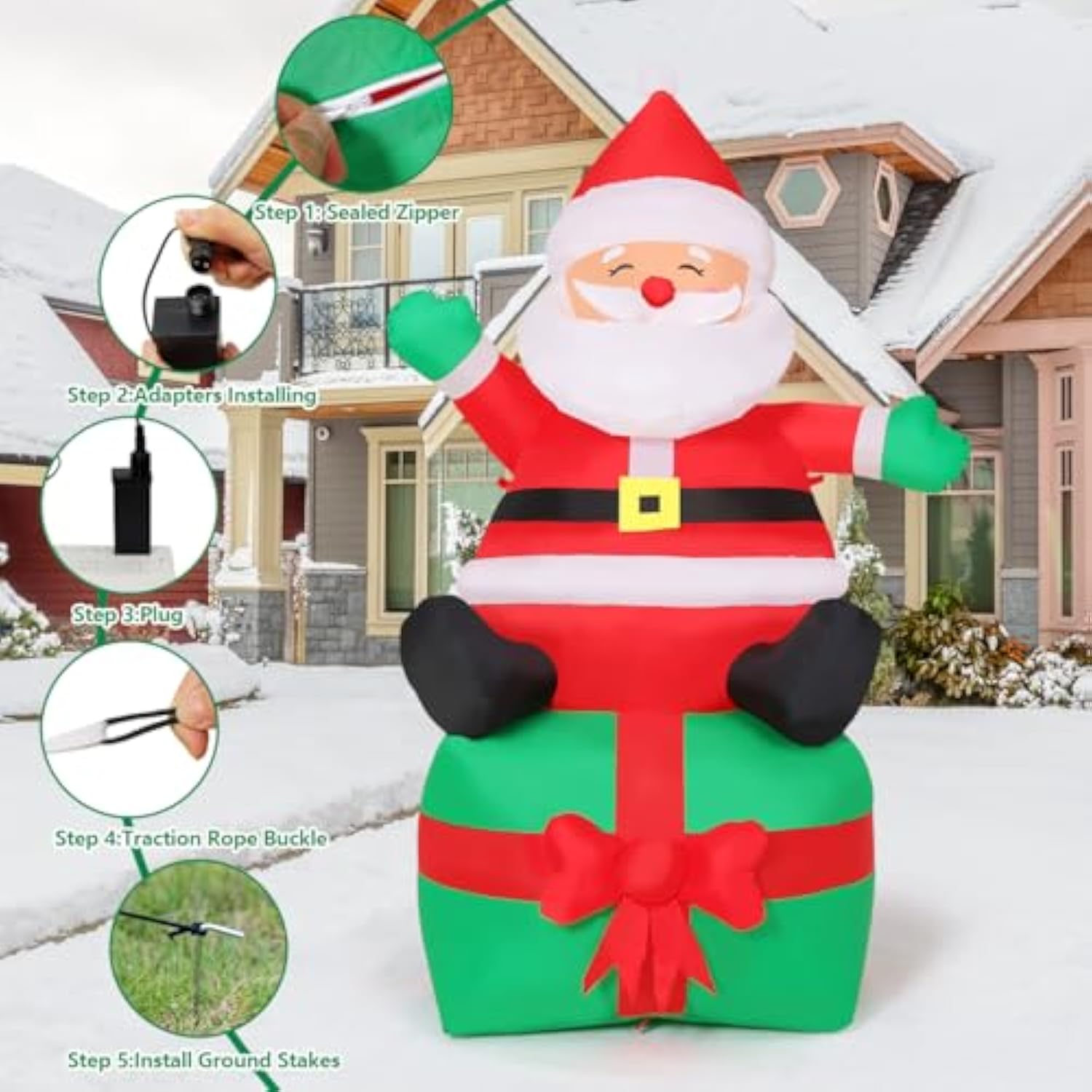 7 Ft Christmas Inflatables Outdoor Decorations, Santa Blow Up Inflatable With Built-In Leds For Christmas Indoor Outdoor