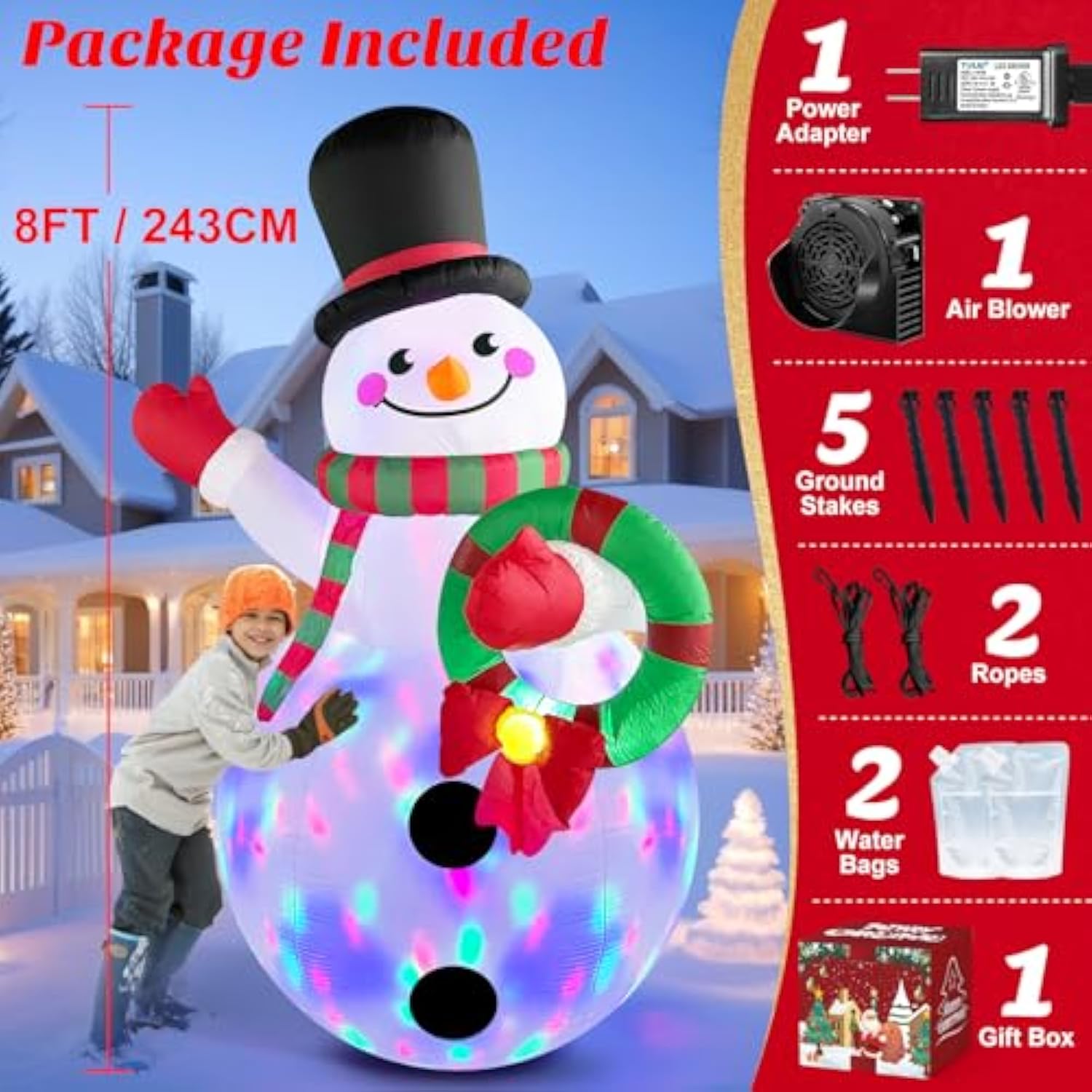 Christmas Inflatables Decorations Outdoor Blow Up Yard Snowman Rotating Led Lights, 8 Ft Tall Funny Large Merry Xmas Blo