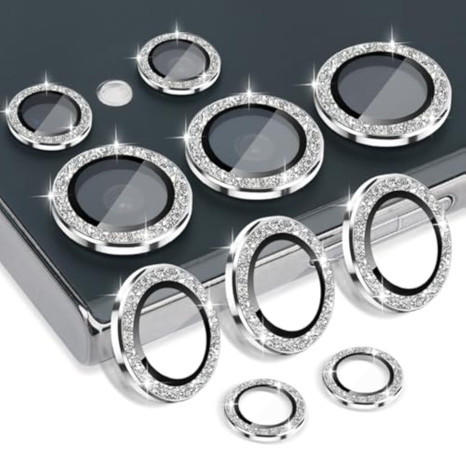 Camera Lens Protector For Samsung Galaxy S25 Ultra, Tempered Glass Lens Protector Aluminum Alloy Ring Camera Cover Fits For Samsung Galaxy S25 Ultra Glitter Silver