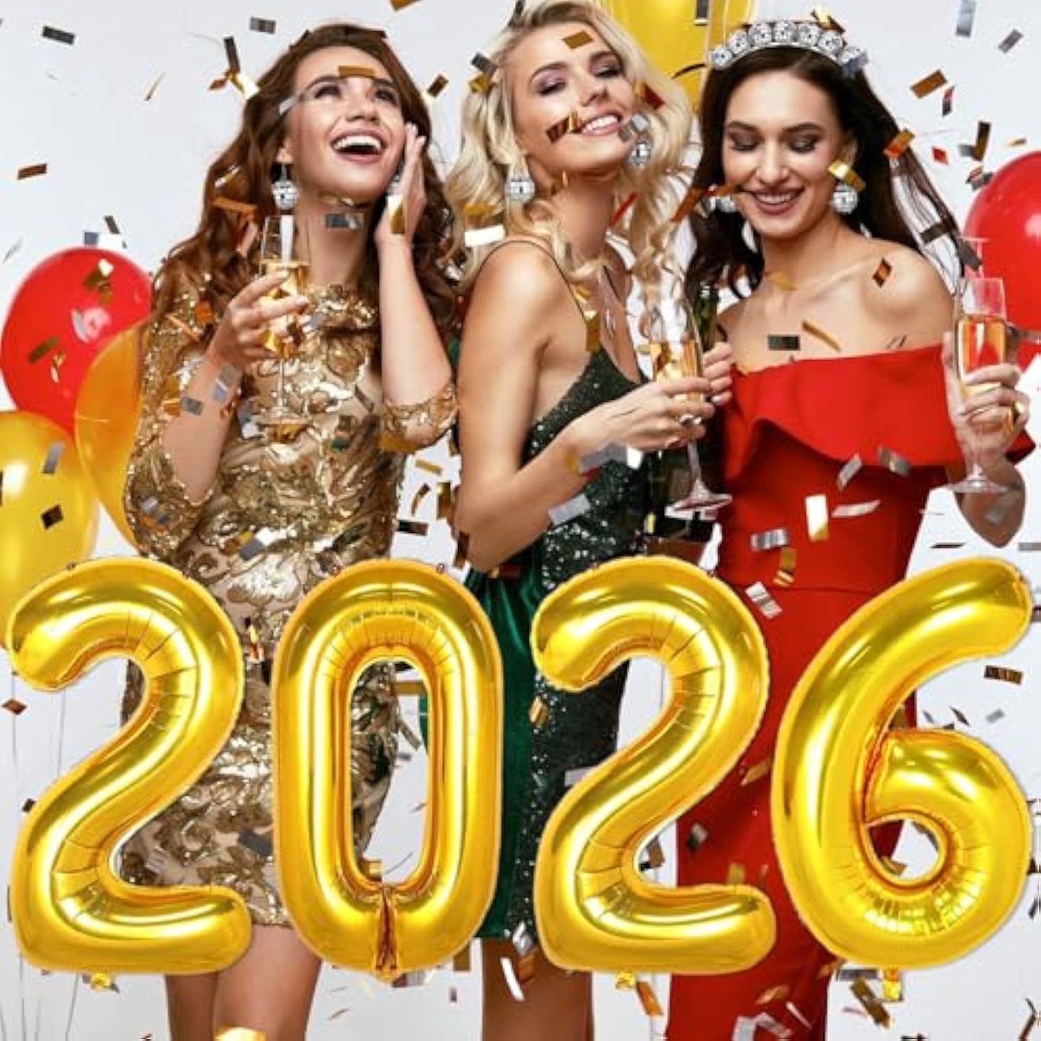 16 Inch Gold 2026 Number Balloons for New Year Party and Decorations