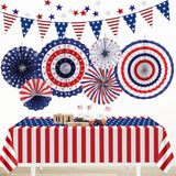 Patriotic Red White And Blue Decorations Set,9 Pcs Red White And Blue Paper Fans,Usa Pennant Bunting,Star Streamers,Patriotic Tablecloth For Labor Day Decorations Party Supplies,Veterans Day