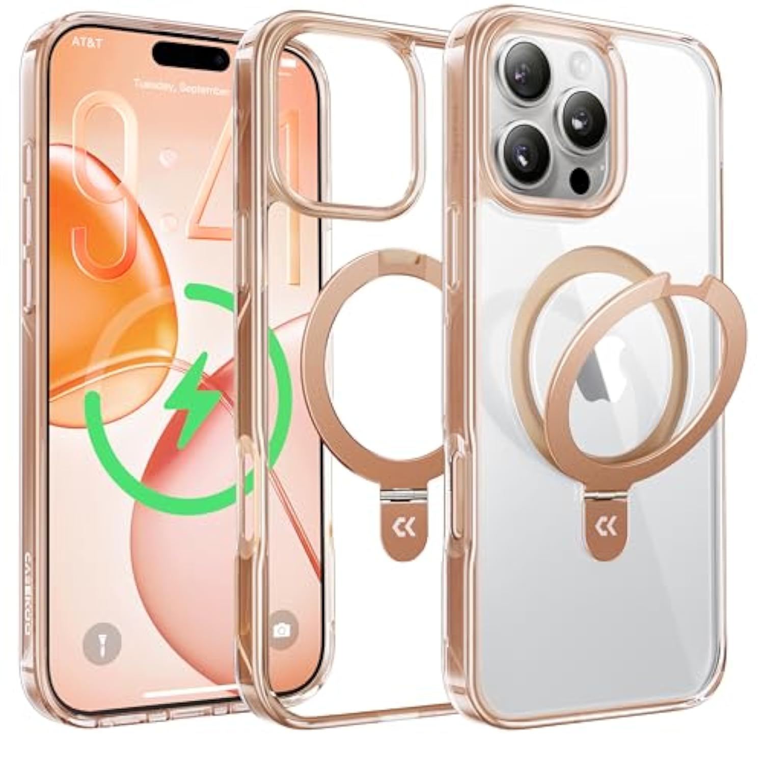 Jellypop Case For Iphone 16 Pro Max Case With Stand, Desert Titanium, Fit For Magsafe, 16Ft Military Grade Protection, Kickstand For Viewing & Work, Clear Back, Champagne Gold