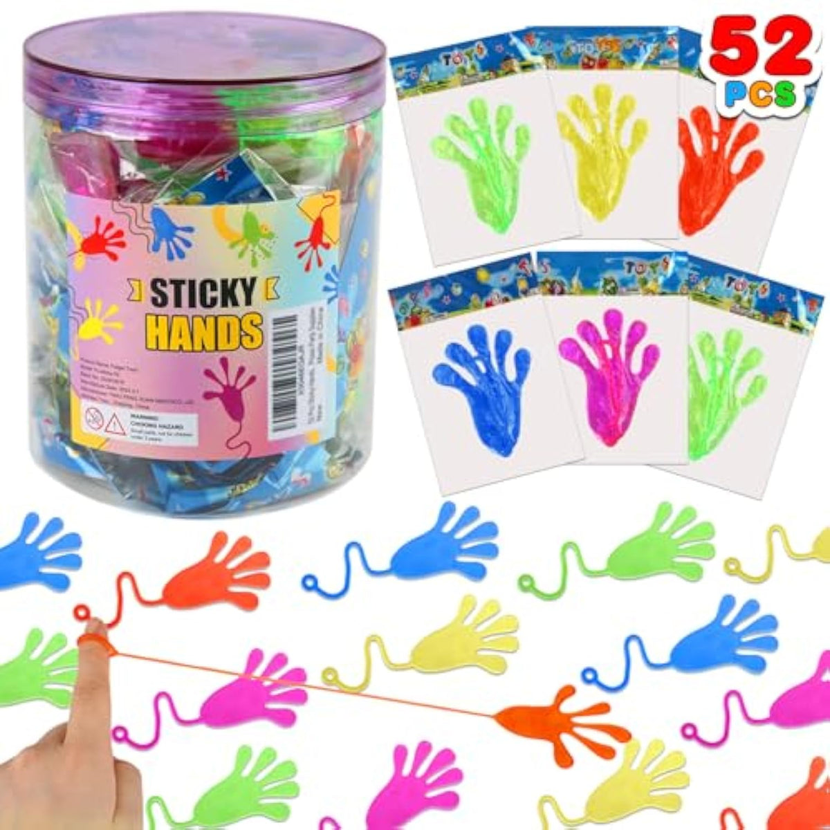 52 Pcs Sticky Hands, Party Favors For Kids 4-8 8-12 Goodie Bag Stuffers Treasure Box Prizes Mini Stretchy Hands Fidget Toys Adults Party Supplies Birthday Gifts For Boys Girls Teens