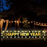 Jumbo LED "Happy New Year" Yard Sign 118" x 19.6" Black & Gold Light-Up Banner