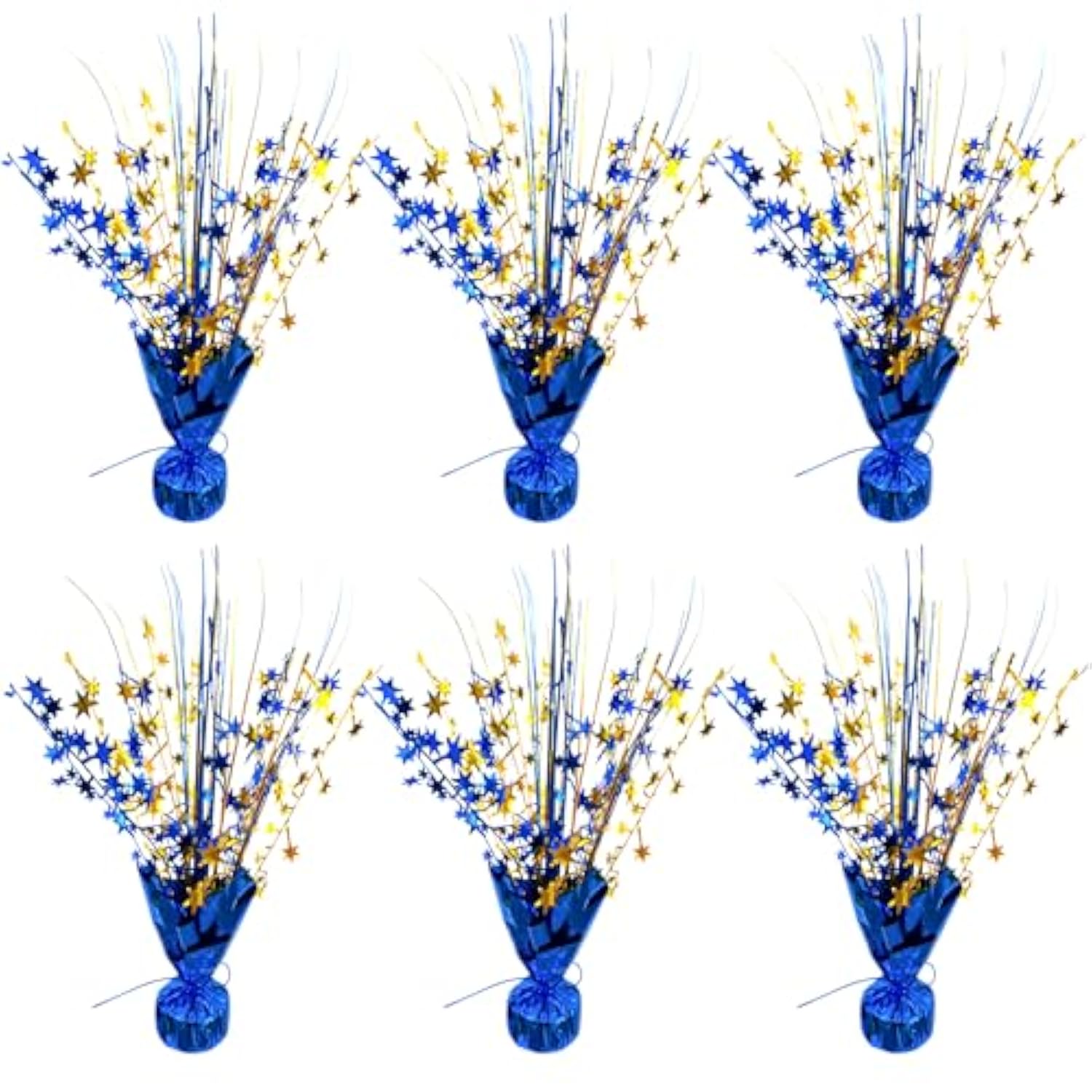 6 Pack Metallic Foil Star Burst Table Centerpiece Gold & Blue Party Decor