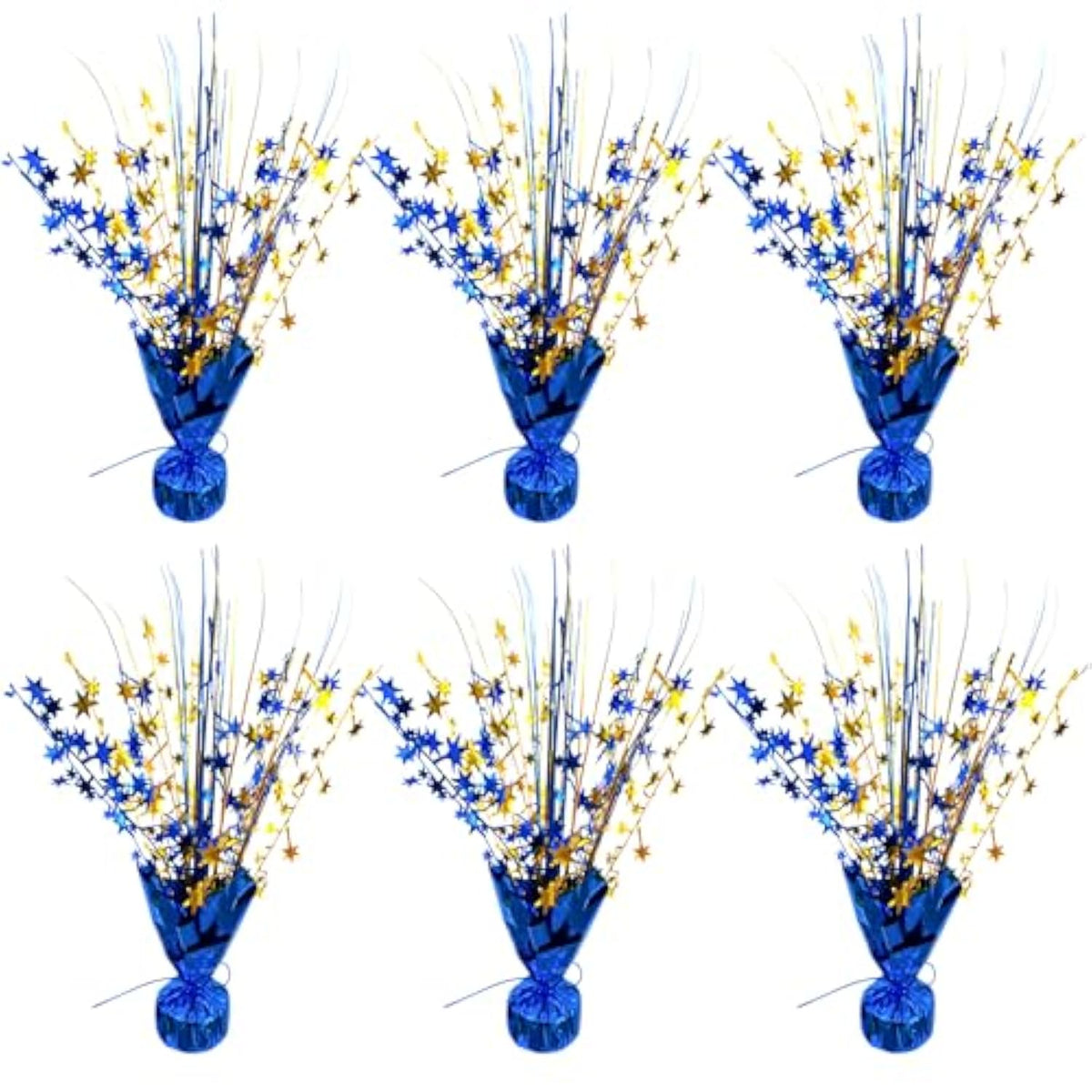 6 Pack Metallic Foil Star Burst Table Centerpiece Gold & Blue Party Decor