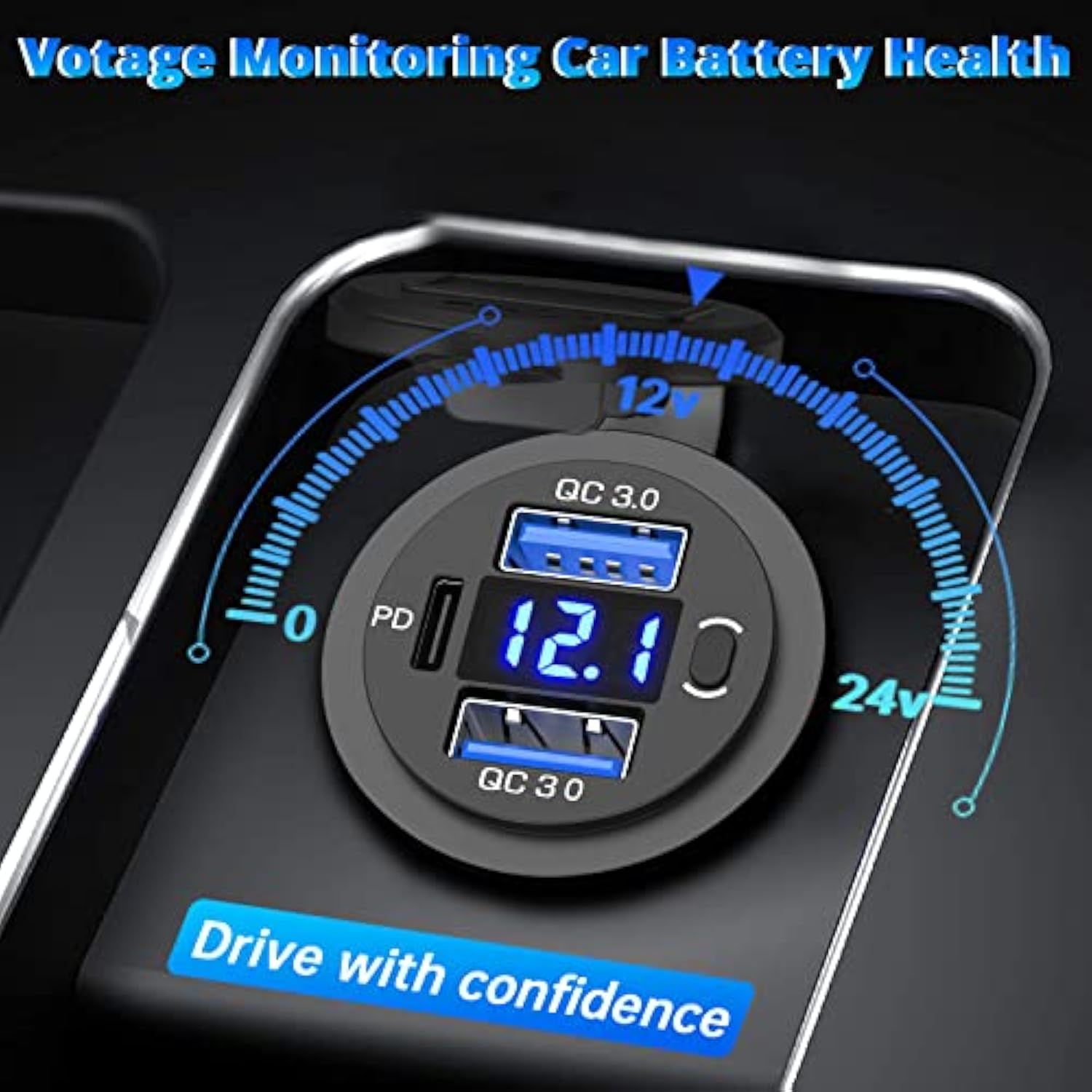 12V Usb Outlet Dual 18W Quick Charge 3.0 Port & 30W Pd 12V Usb C Car Charger Socket With Voltmeter And Power Switch, Waterproof Multiple Car Usb Port Adapter For Car Boat Marine Truck Golf Rv