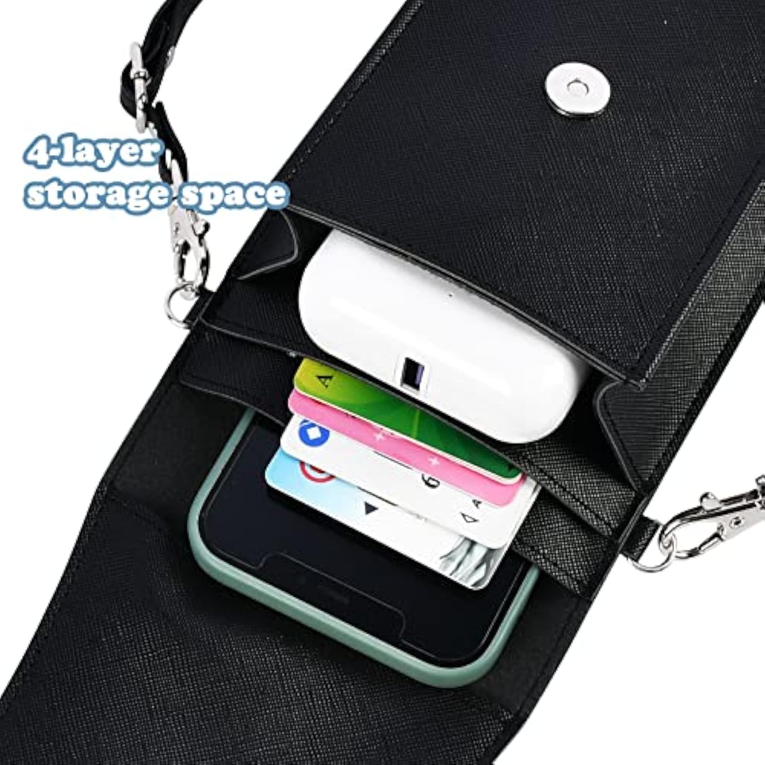 Black Leather Phone Purse 6.7in Touchscreen Crossbody Wallet Case