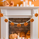 5.4Ft Halloween Wooden Bead Garland with Pumpkin Charms for Fireplace Wall Decor