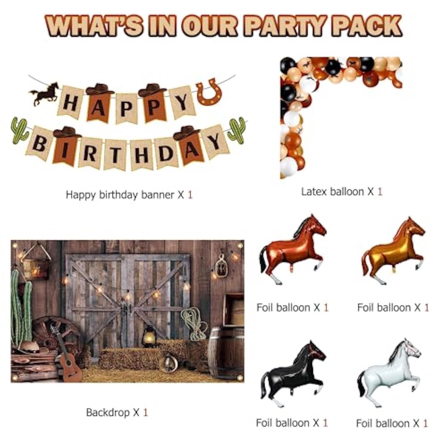Cowboy Party Decorations, Western Cowboy Balloons Arch Garland Kit Include Cowboy Banner Backdrop Latex Balloons Horse Shaped Aluminum Foil Balloons, Western Theme Baby Shower Birthday Supplies