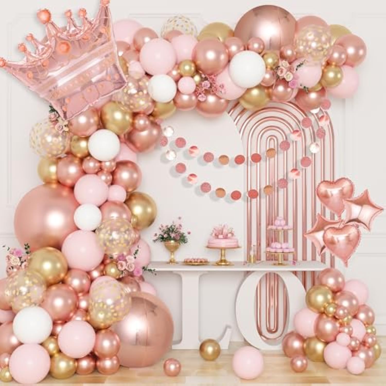 149Pcs Rose Gold Balloons Arch Kit, Pink Rose Gold White Cardioid Pent