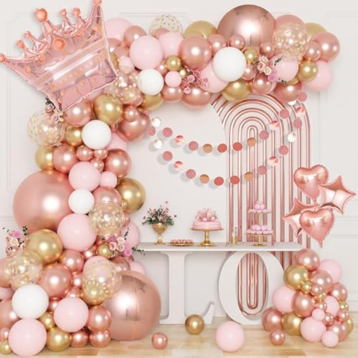 149Pcs Rose Gold Balloons Arch Kit, Pink Rose Gold White Cardioid Pent