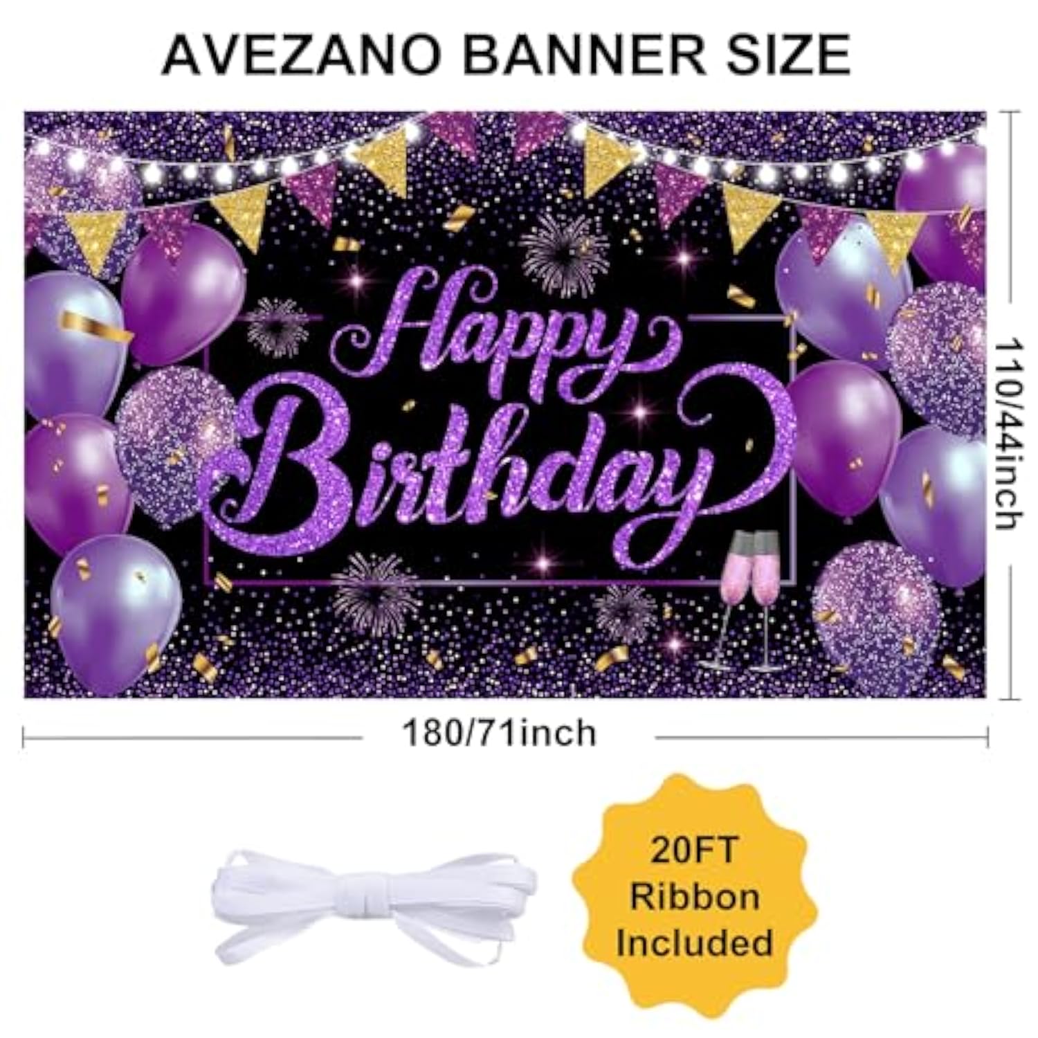 Purple Happy Birthday Banner Large Backdrop Party Decorations 72x44in