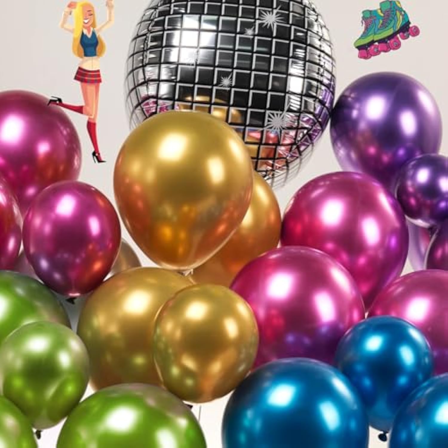 Metallic Balloon Garland Kit 150Pcs Hot Pink Purple Green Blue Silver Gold Latex Starburst 80S 90S Disco Ball Party Balloons For Birthday Graduations Class Of 2025 Prom Last Bachelorette Decoration