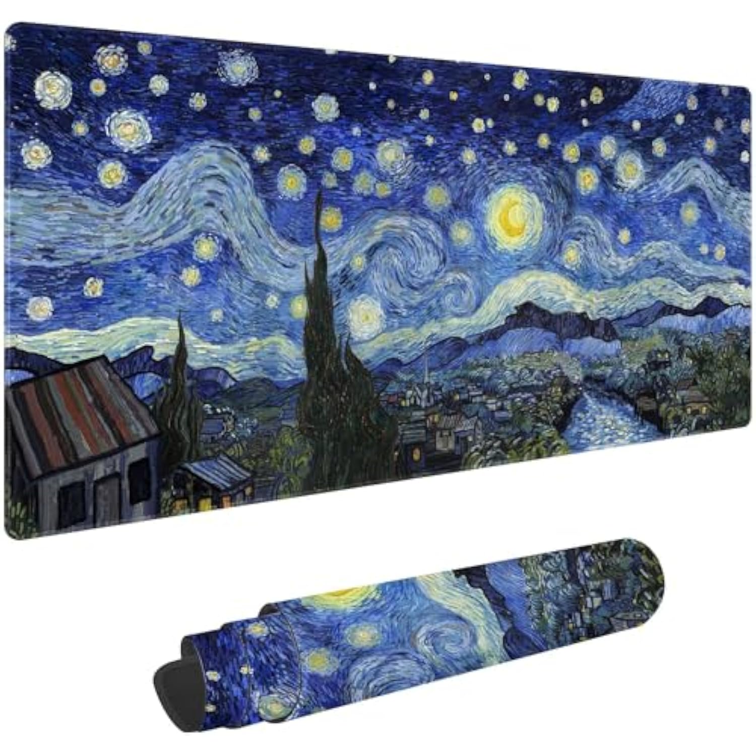 Van Gogh Style Scenery Customized Large Extended Gaming Mouse Pad With Stitched Edges And Non-Slip Rubber Base,Suitable For Office And Home Use,31.5X15.7 Inches