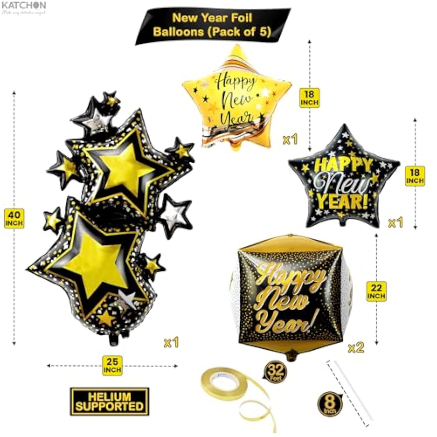 42pcs 40in Happy New Year 2026 Balloons Party Decorations