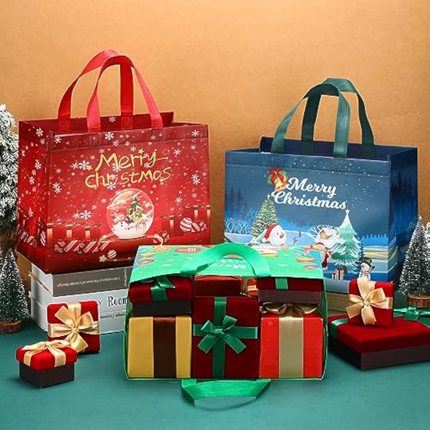 90 Pack Christmas Gift Bags Large Reusable Non-Woven Tote Shopping Bags With Handles For Xmas Gift Wrap Party Favor Christmas Surprise Supplies, 12.6 X 9.8 X 6.7 Inch, 30 Styles