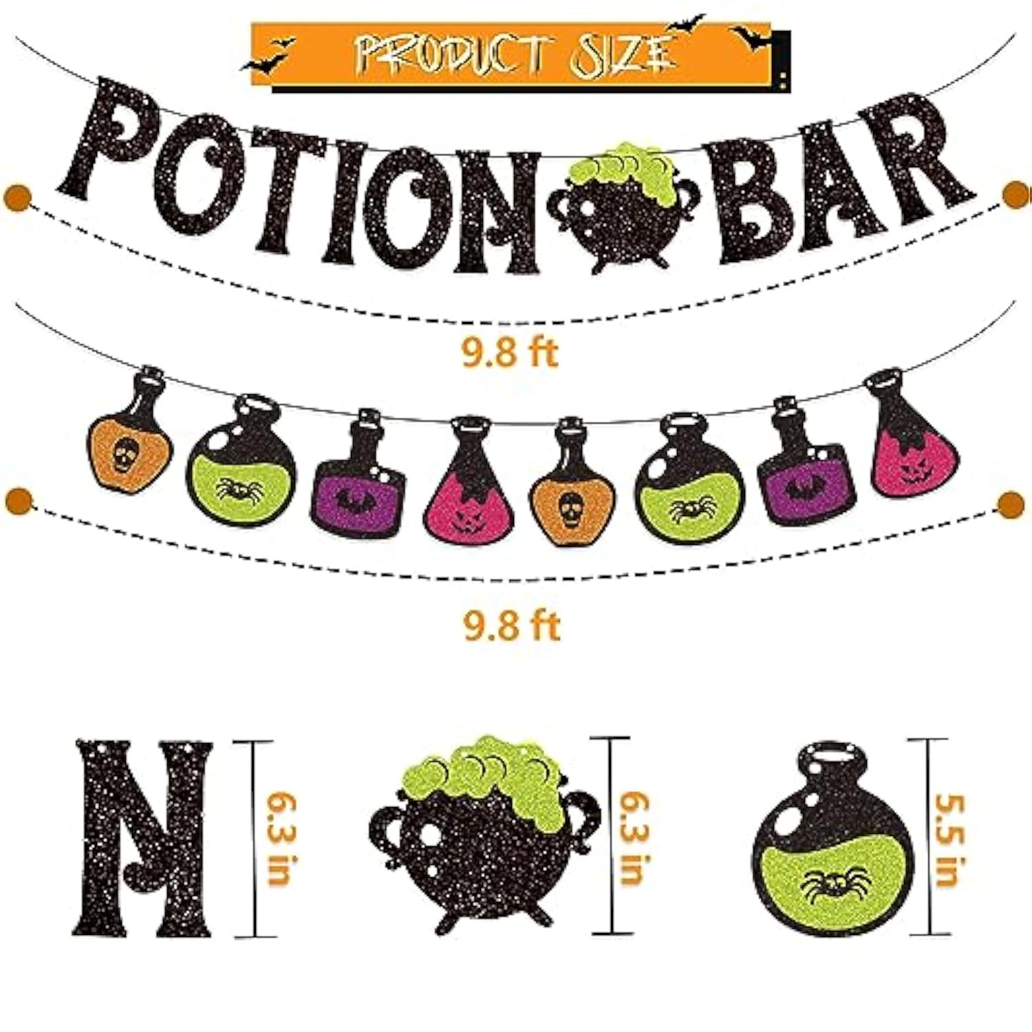 Potion Bar Banner Halloween Poison Bat Horrible Witches Haunted House Theme For Men Women Halloween Festival Holiday Party Purple Glitter Decorations (Potion Bar)
