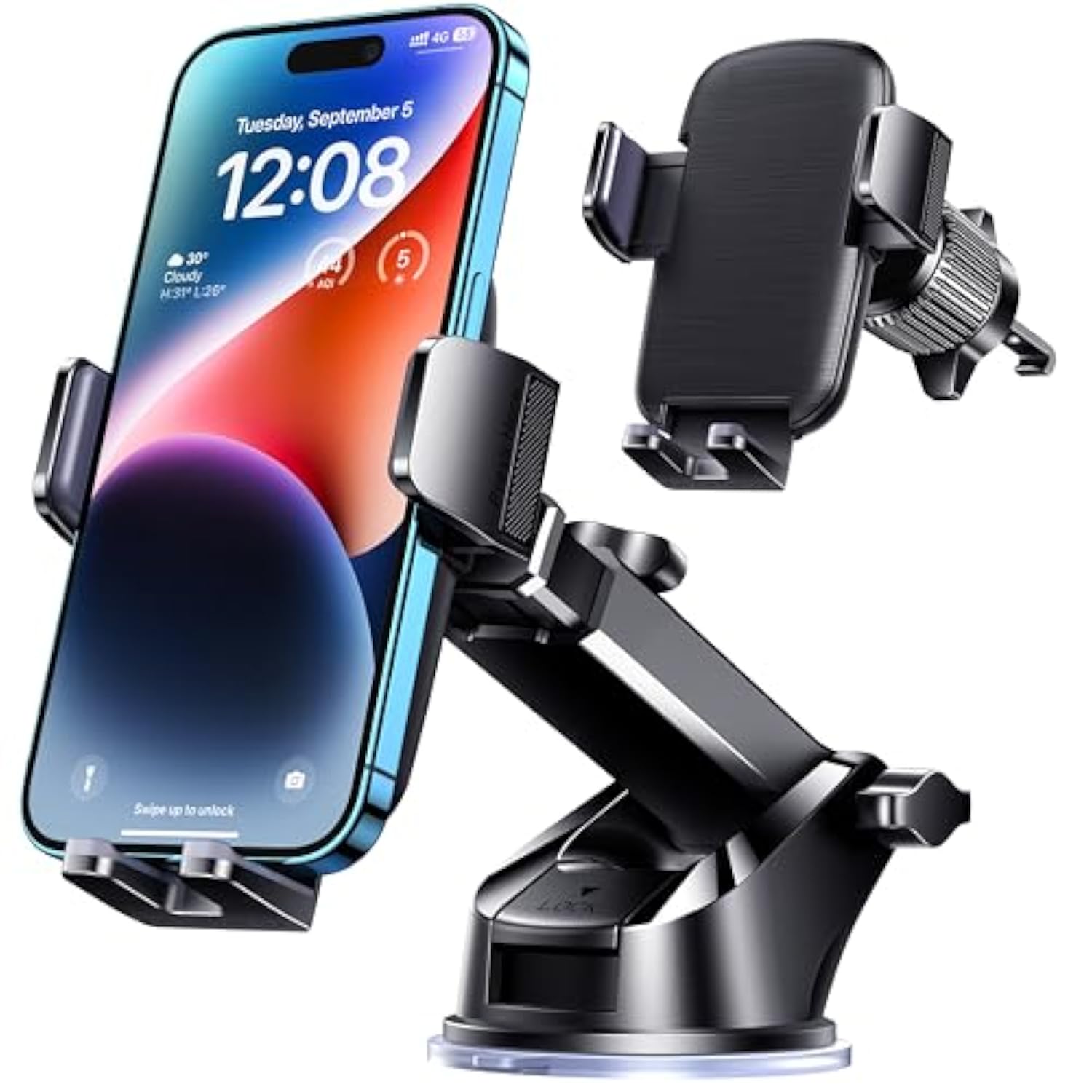 Phone Mount for Car Phone Holder [Military-Grade Suction & Stable Clip] Car Phone Holder Mount Windshield Dashboard Air Vent Universal Automobile Mount Fit for All iPhone Android Smartphones