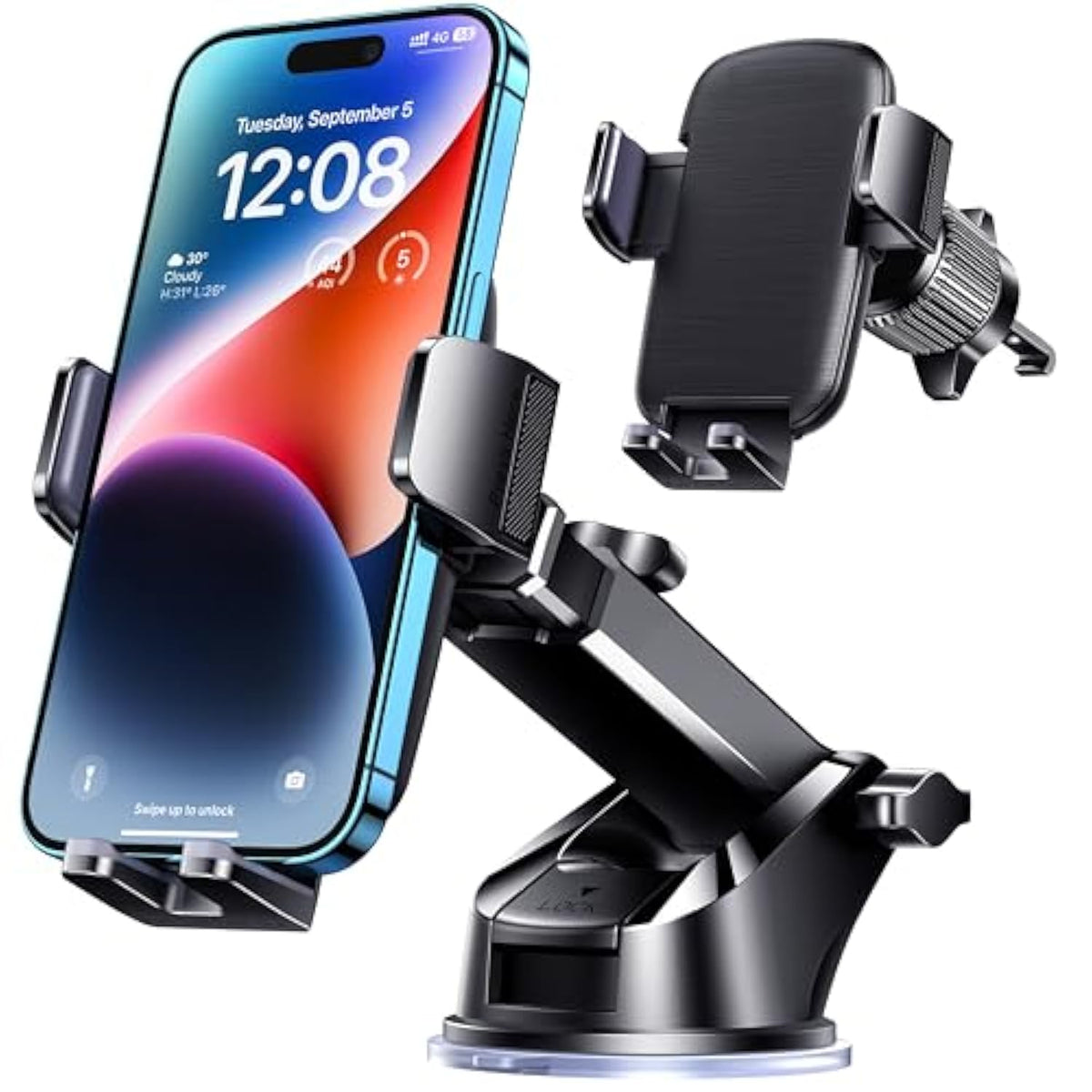 Phone Mount for Car Phone Holder [Military-Grade Suction & Stable Clip] Car Phone Holder Mount Windshield Dashboard Air Vent Universal Automobile Mount Fit for All iPhone Android Smartphones
