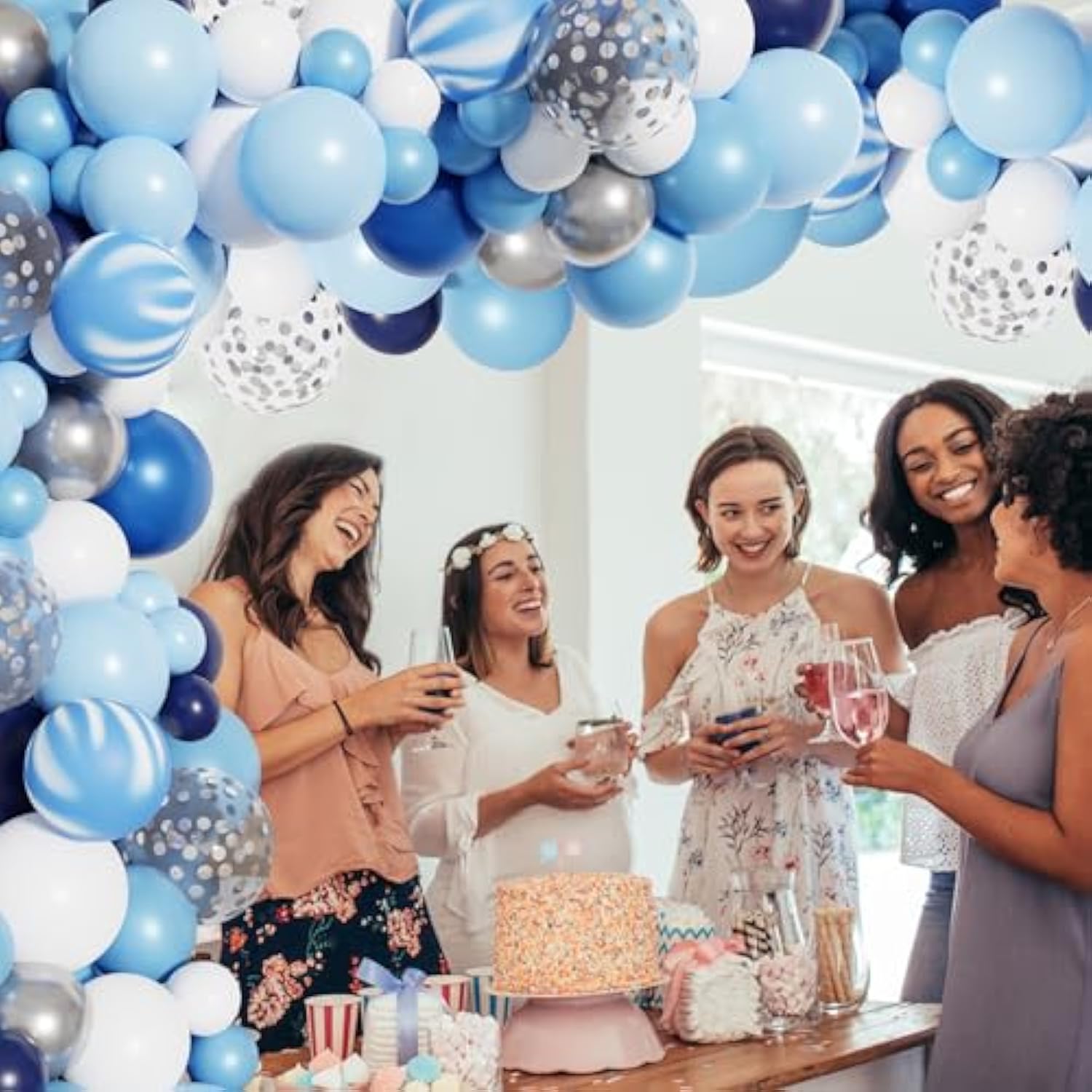 Blue Balloons Arch Garland Kit, 134Pcs Navy Royal Light Blue Balloons