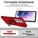 Phone Case For Samsung Galaxy S21 Ultra 5G Case With Hd Screen Protector & Slide Camera Cover & Rotated Ring Kickstand, [Military-Grade] [2 In 1] Phone Case For Galaxy S21 Ultra 6.8'', Red