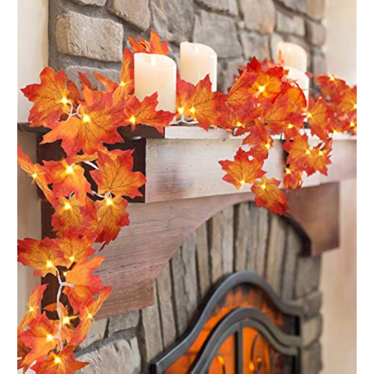 50 Led 16.4Ft Thanksgiving Decorations Fall Garland String Lights With Timer, Lighted Autumn Leaves Garlands Decor, Fall Lights For Home Decoration Party Indoor Mantle