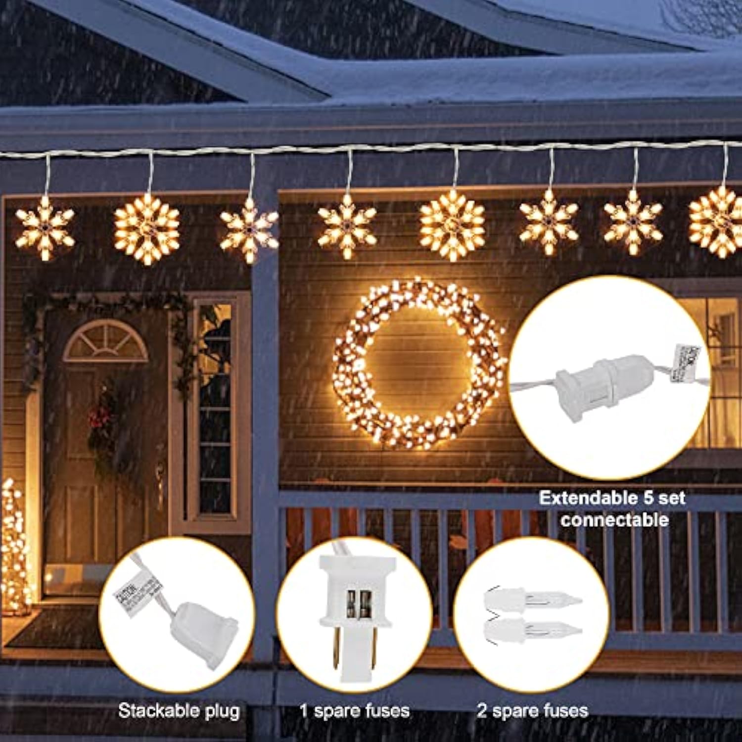 8.5 Ft Snowflake Lights With 6 Drops, 100 Counts Clear Blubs Christmas String Lights, Plug In & Connectable Icicle Fairy