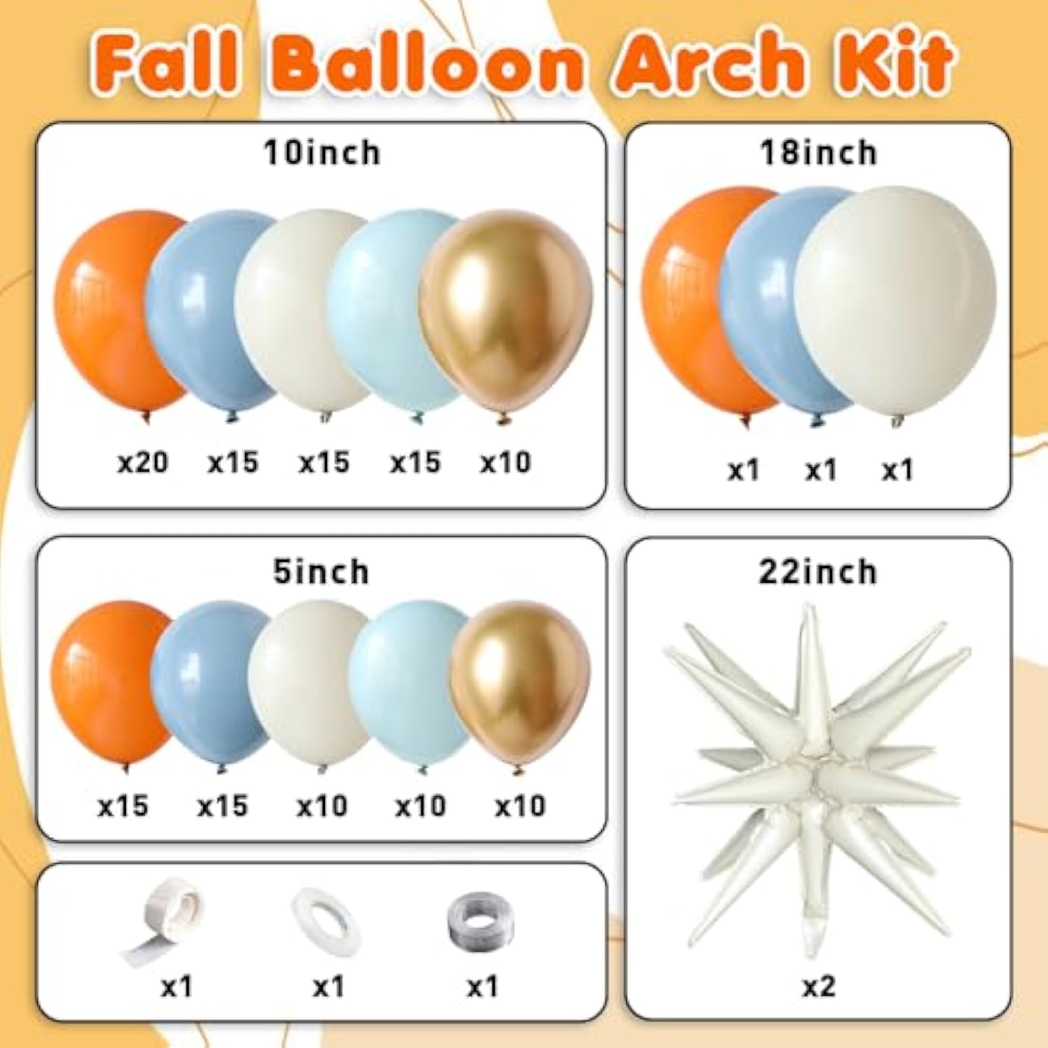 144Pcs Fall Balloon Arch Kit Burnt Orange Blue Gold with Star Balloons for Thanksgiving