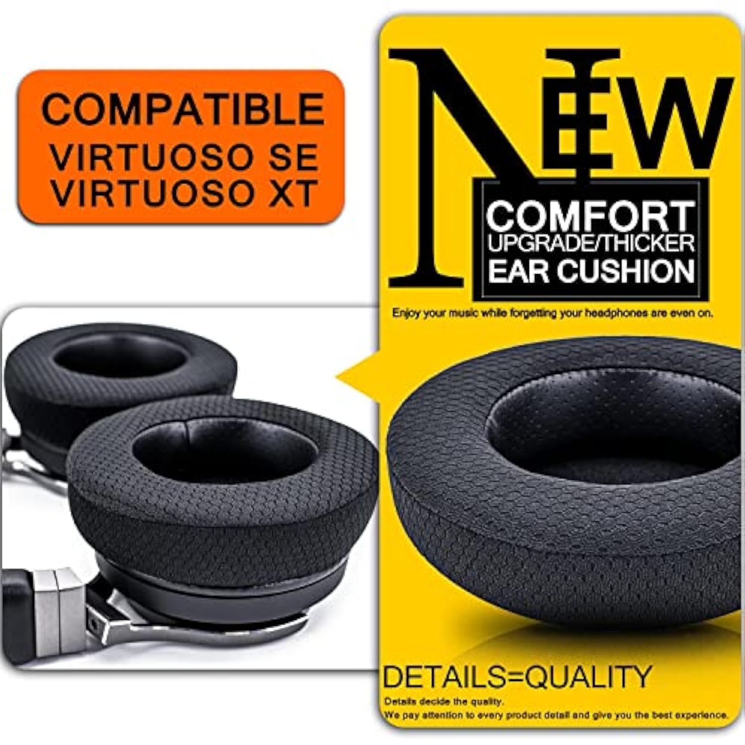 Virtuoso Xt Upgrade Thicker Earpads - Earpads Compatible With Virtuoso Rgb Wireless Se Gaming Headset Replacement Ear Pads/Ear Cushion/Ear Cups (Black Mesh)