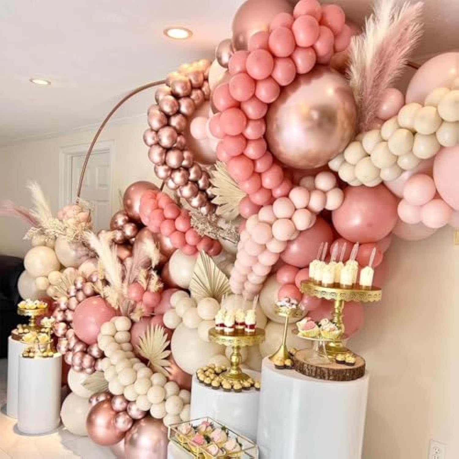 Blush Pink Balloons, 60 Pcs 12 Inches Dusty Pink Double Stuffed Nude Beige Balloon, Retro And Rose Gold Boho Balloons Set For Girls Bridal Birthday Baby Shower Weddings Party Decoration