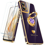 Motorola Moto G 5G 2024 Luxury Gold Edge Case with 2 Pack Screen Protector and 360° Rotatable Ring Holder - Purple