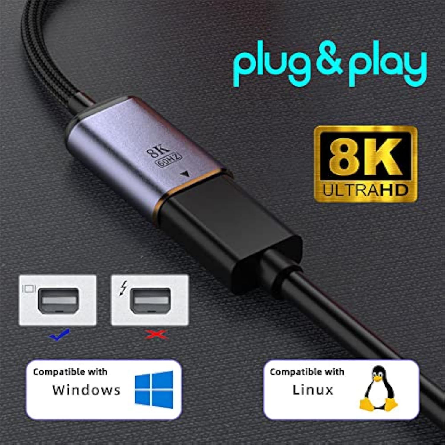 xiwai USB-C Type C Female Source to Mini Displayport DP 1.4 Sink HDTV Cable 8K