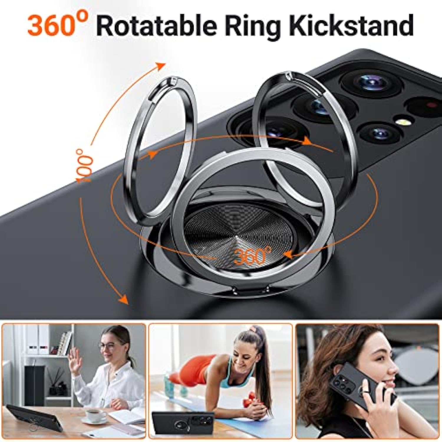 For S23 Ultra Case, Slim Soft Bumper Case For Galaxy S23 Ultra, With Ring Holder Kickstand For Samsung S23 Ultra Cover, Military-Grade Protection For Samsung Galaxy S23 Ultra Case, Black