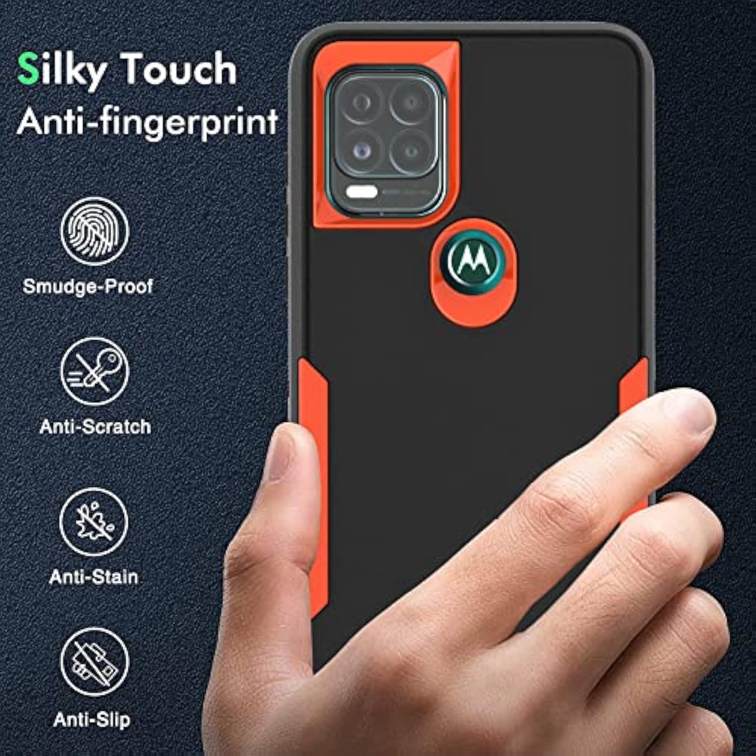 For Moto G Stylus 5G Case, [Military Grade] Shockproof Hybrid Rugged Bumper Protective Cover (Black/Orange)