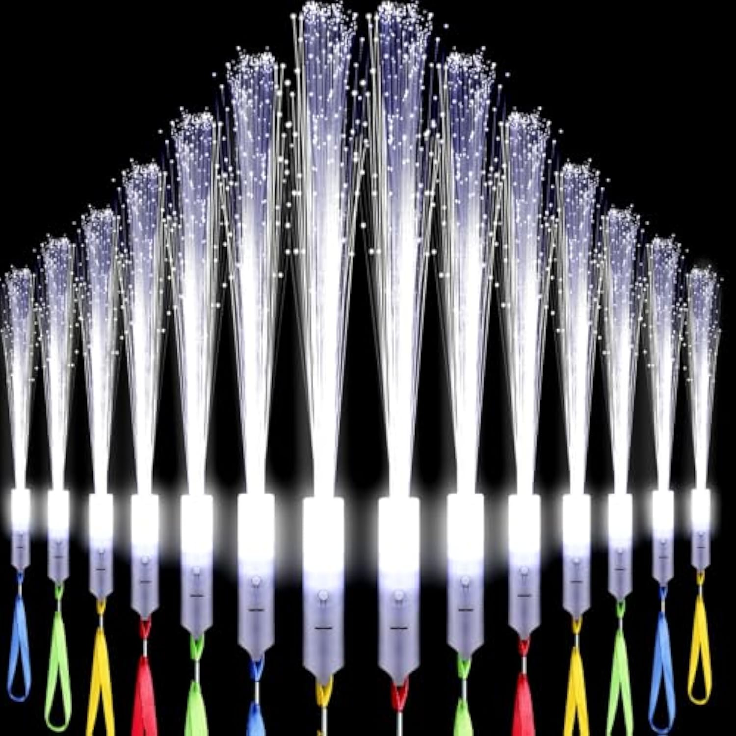24Pc White Fiber Optic LED Wands 3-Mode Glow Sticks Party Wedding Decor
