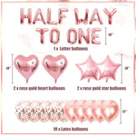 Rose Gold Half Way To One Banner Half Way To One Balloons Decorations For Girl 1/2 Birthday Decorations