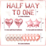 15pcs Rose Gold "Half Way To One" Banner & Balloons for 1/2 Birthday Decor