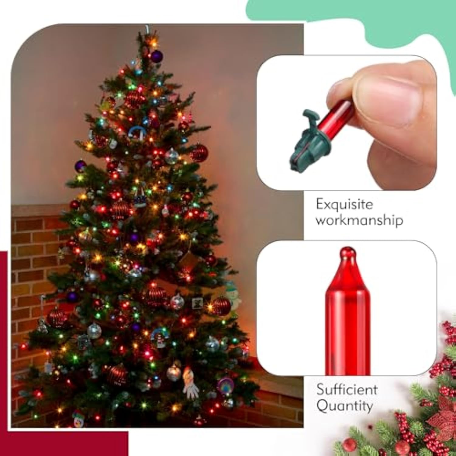 240 Pcs Christmas Replacement Mini Light Bulbs With Green Base Christmas Tree Incandescent Wire String Lights Replacemen