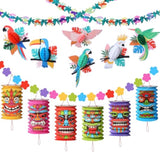 Luau Party Decorations Set Hawaiian Tropical Hibiscus Garland Tiki And Flowers Lanterns Banners Tropical Birds Honeycomb For Hawaiian Summer Birthday Beach Theme Party Supplies Jungle Decor