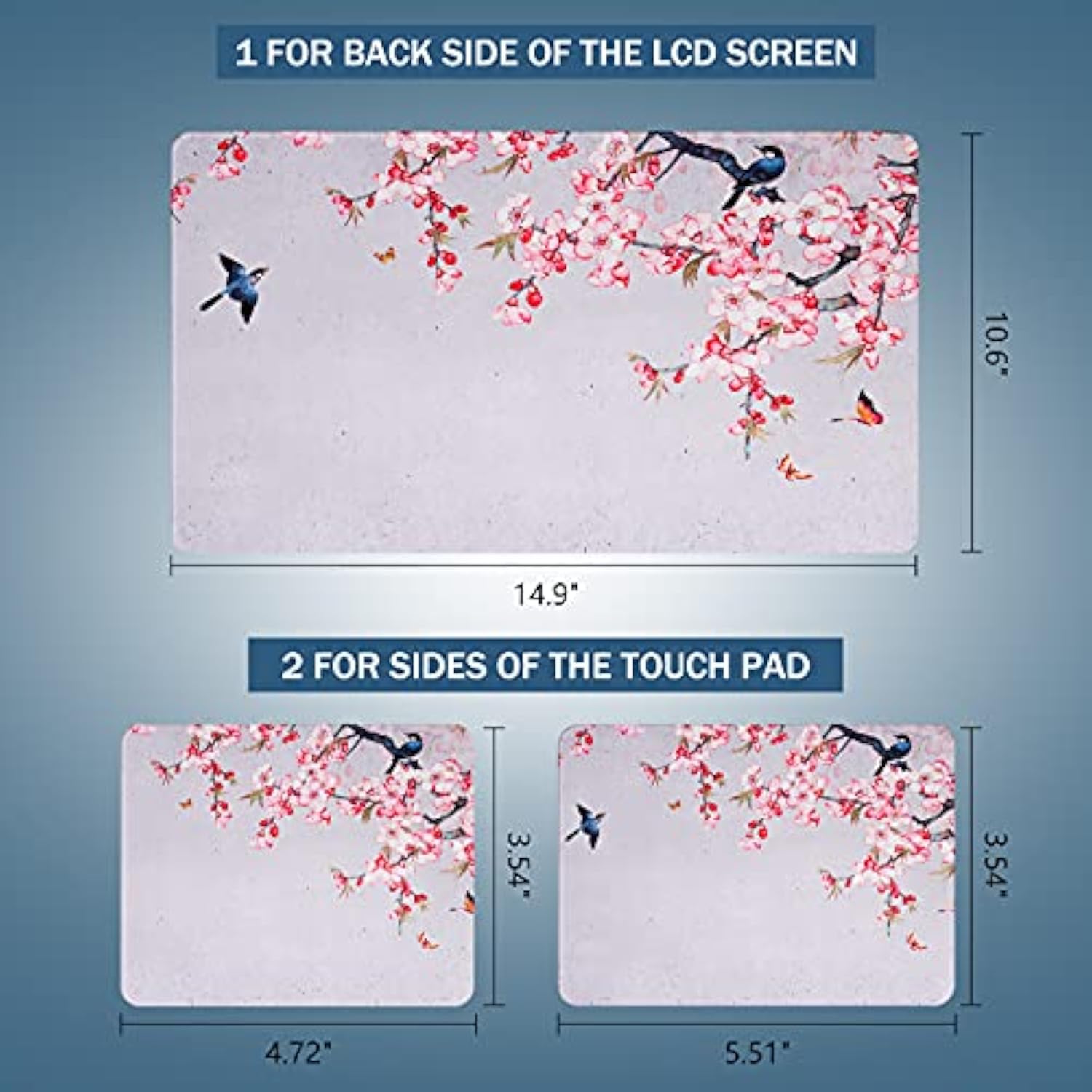 Laptop Skin Sticker Decal 15-15.6 Inches, Universal Reusable Vinyl Sticker For 12.1 13 13.3 14 15.4 Inches Netbook/Notebook Pc, Waterproof & Scratch-Resistant (Birds, Pink Flowers)