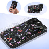 For Iphone 16 Pro Max Case With Strap For Women Girls, Cute Floral Flowers Pattern, Soft Wirstband Kickstand Silicone Protective Cover, Black