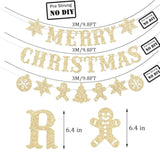 Pre-Strung Gold Glitter "Merry Christmas" Banner No-DIY Holiday Party Garland