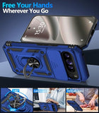 For Google Pixel 10 Pro Xl Case With Screen Protector & Slide Camera Lens Cover,Built-In 360°Rotate Magnetic Ring Stand Shockproof Protective Phone Case For Pixel 10 Pro Xl Case (Blue)
