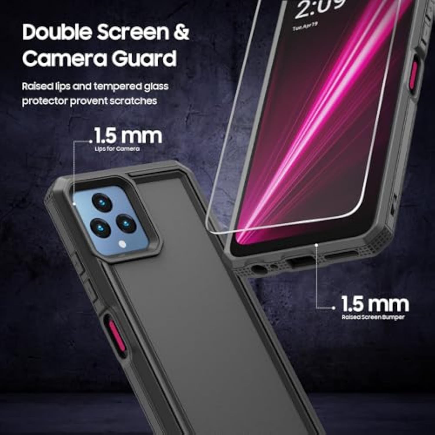 Heavy Duty Dual Layer Phone Case for REVVL 6 5G and REVVL 6X 5G, Military Grade Drop Proof Rugged Protective Shell with Screen Protector, Black