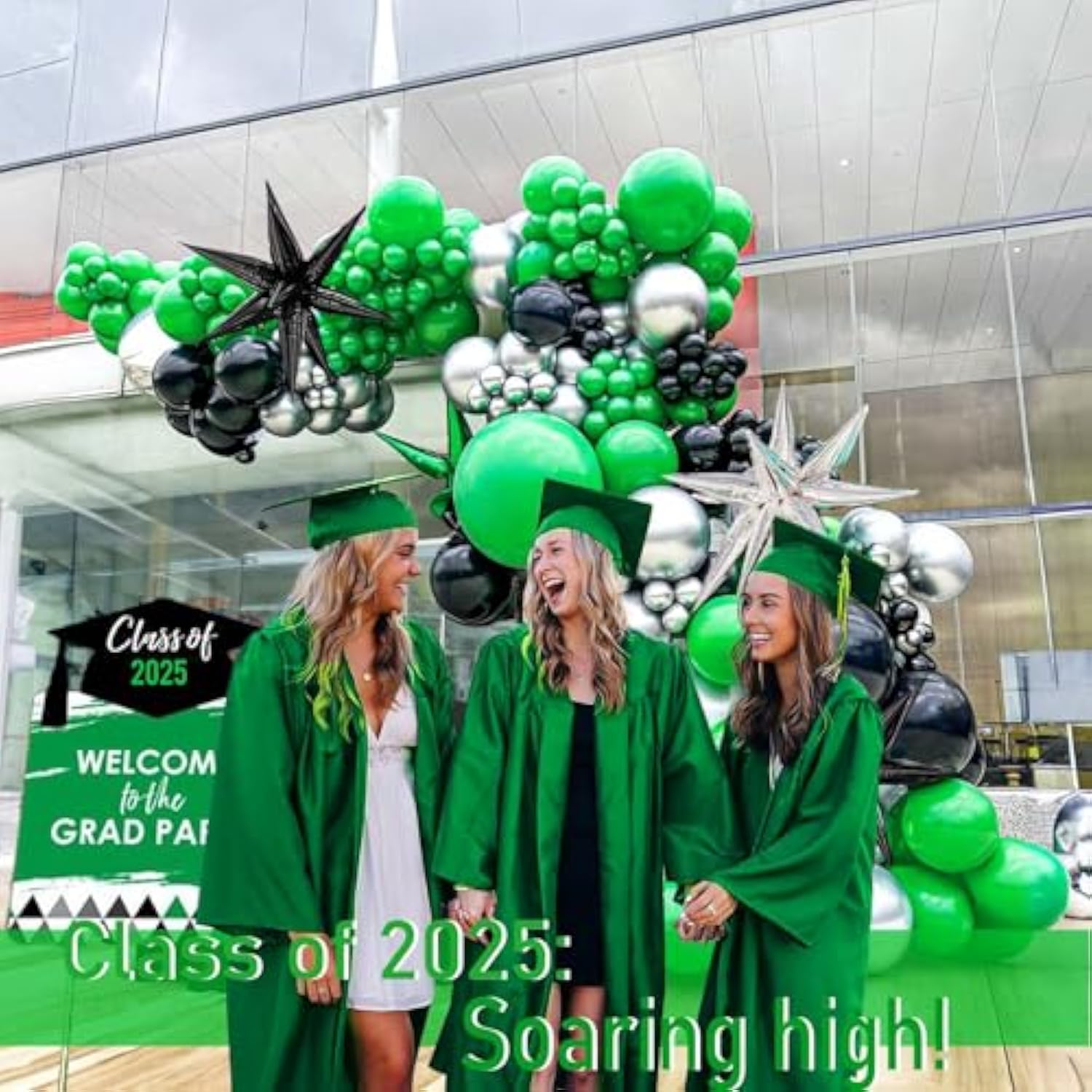 Winter Merry Christmas Green And Black Silver Balloon Garland Arch Kit 121Pcs With Star Foil Balloons For Birthday Baby Shower 2025 Graduation Anniversary Decorations
