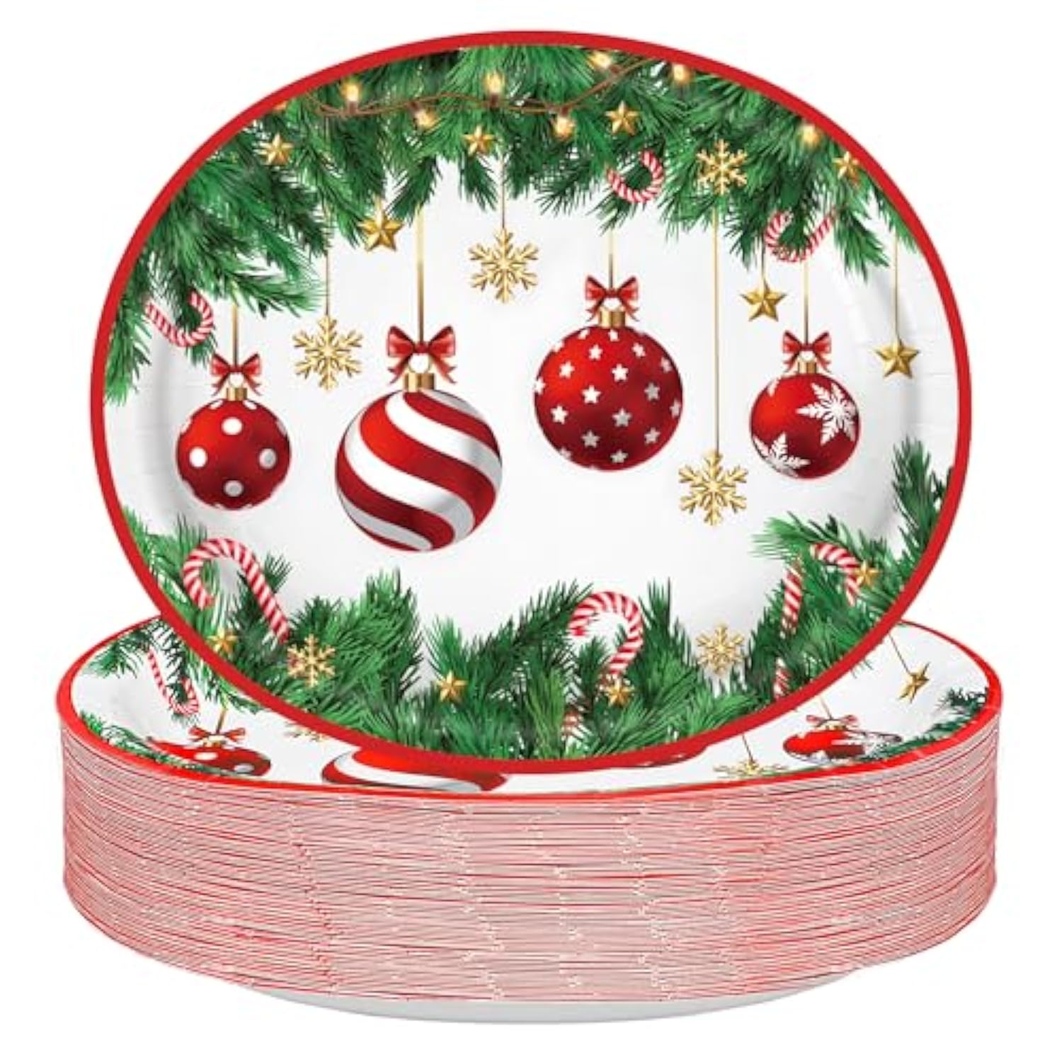 Christmas Paper Platters Disposable Christmas Ball Oval Party Plates 10" X 12" Large Xmas Dinner Serving Platters For Xmas Holiday Party Supplies Dinnerware Table Decorations, 50 Pcs