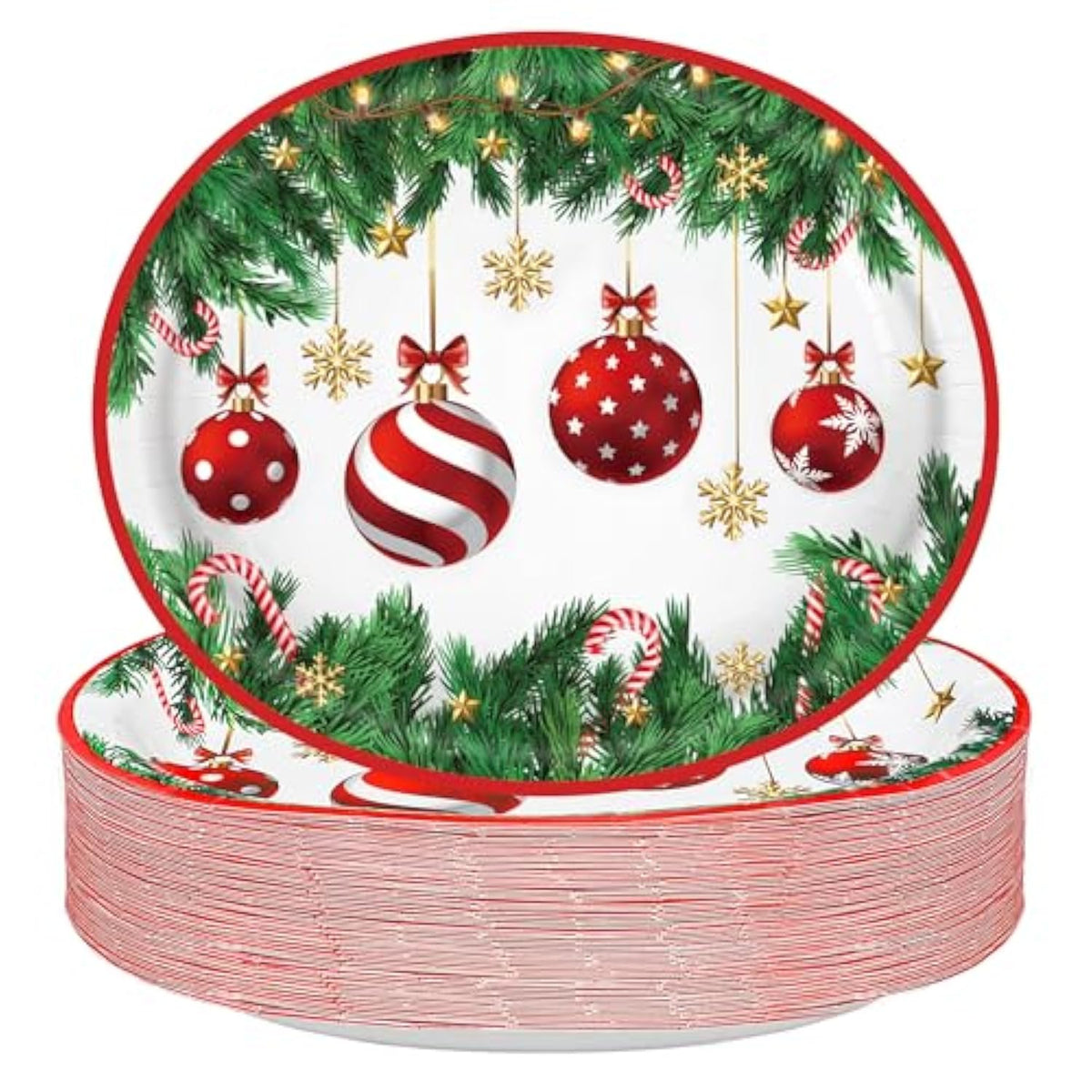 Christmas Paper Platters Disposable Christmas Ball Oval Party Plates 10" X 12" Large Xmas Dinner Serving Platters For Xmas Holiday Party Supplies Dinnerware Table Decorations, 50 Pcs